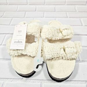New Womens Auden Faux Fur Tan Open Toe Slippers Size 8 Color cream warm sandal